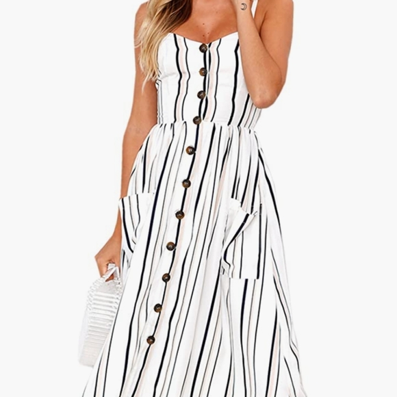 angashion Dresses & Skirts - Angashion Bohemian Spaghetti Strap, XL, NAVY WHITE